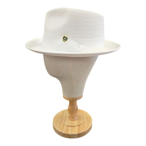 MONTIQUE MENS WHITE WIDE BRIM PINCH FEDORA HAT W/ MATCHING GROSGRAIN RIBBON H42 - Picture 4 of 8